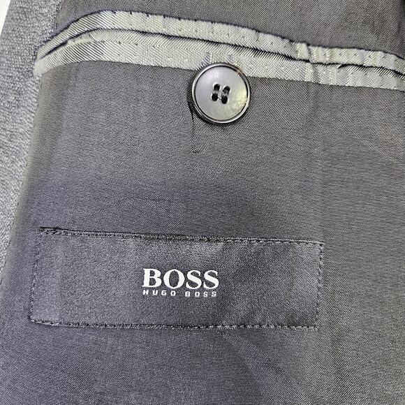 BOSS HUGO BOSS Mens 38R Blazer Slim Fit Micro-Pattern Wool Silk Suit Jacket Gray - Picture 9 of 16